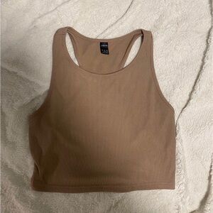 Tan Ribbed Racer Top